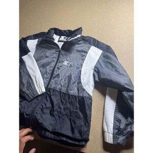 Starter Kids Windbreaker Jacket Size 8 Black Grey White Colorblock Full Zip vtg